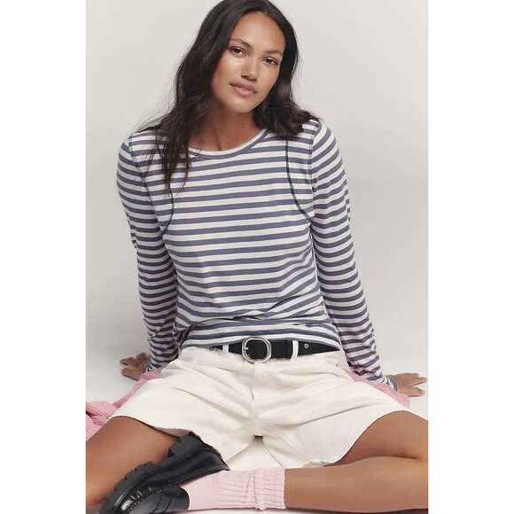 Anthropologie Pilcro The Teddy Tissue Tee Top Striped Print Long Sleeve S 283788 - Picture 1 of 8